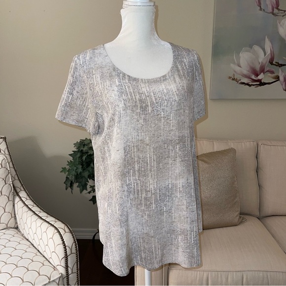 Eileen Fisher Silk Ballet Neck Short Sleeve T-Shirt Blouse  Size M - Picture 3 of 14